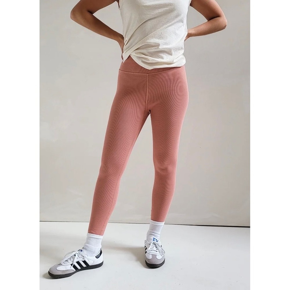 Pact Women's Ribbed Leggings Pink Organic Cotton High Waist Medium